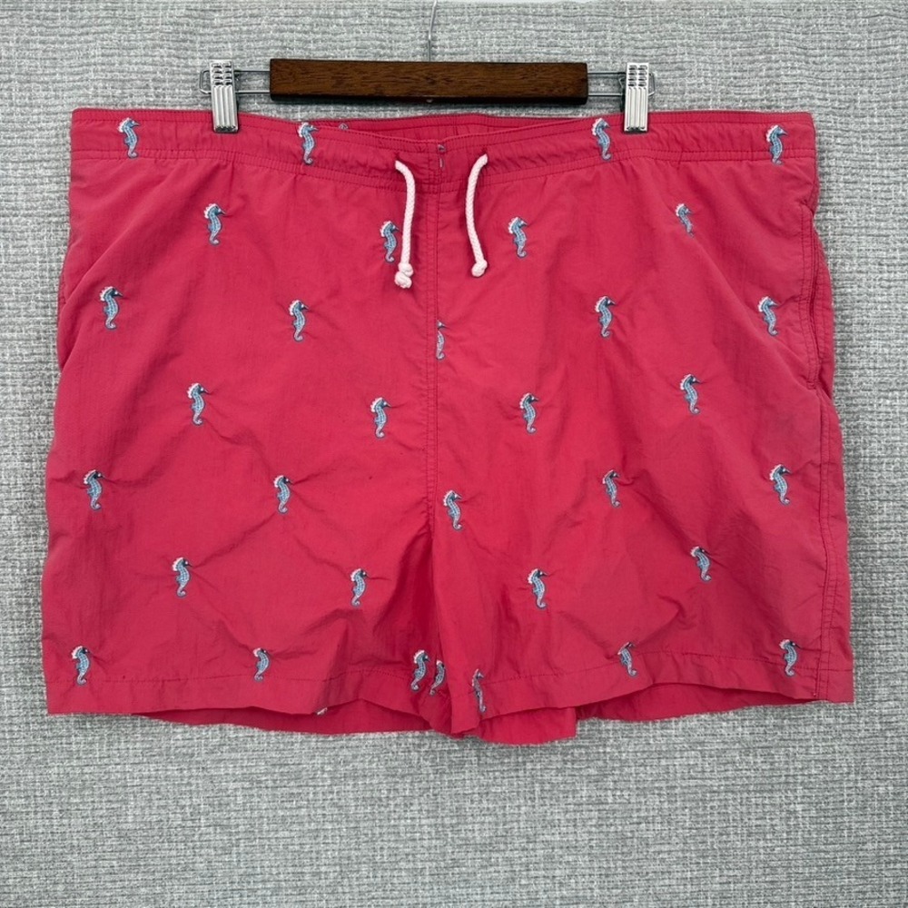 J. McLaughlin Swim Trunks Seahorse Drawstring Waist Sz L Pink‎ Shorts Preppy